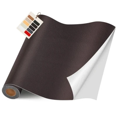 Abbildung von Leder kunstleder selbstklebend, 40 x400cm Reparatur set, Kit für Möbel, Sofa, Autositze, Taschen, und Renovierung(Dunkelbraun)