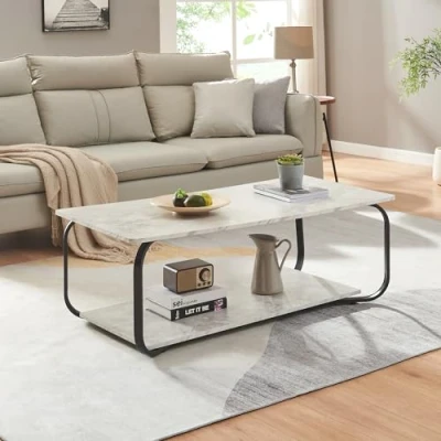 Abbildung von en.casa Couchtisch, Couchtisch »Kolta« 120x60x43 cm Marmoroptik, Weiß
