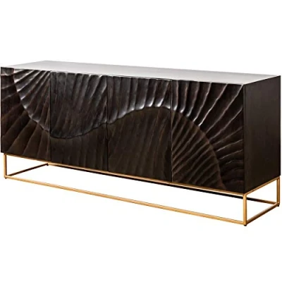 Abbildung von riess ambiente Sideboard SCORPION 177cm schwarz / gold, Massivholz · Metall Kommode 3D Schnitzereien Wohnzimmer