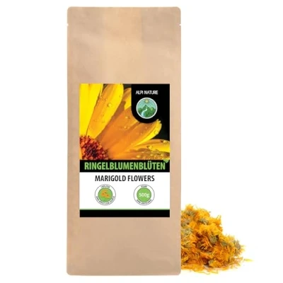 Abbildung von Ringelblumenblüten (500g), Ringelblumentee, ganze Blüten, orange Calendula, schonend getrocknet, 100% rein und naturbelassen zur Zubereitung von Tee, Kräutertee