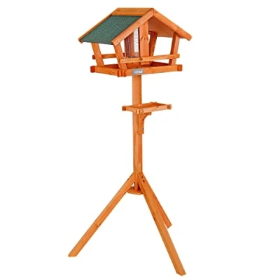 Abbildung von lionto Vogelhaus mit wetterfestem Dach, stabiles Vogelfutterhaus aus Holz Ständer und Bodenankern, Dank Futterschutzkante leicht zu befüllen, Witterungsschutz ermöglicht ganzjährige Verwendung