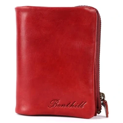 Abbildung von Benthill Geldbörse Klein Echt Leder Geldbeutel RFID Schutz 6 Kartenfächer Slim Wallet, Münzfach Reißverschlussfach