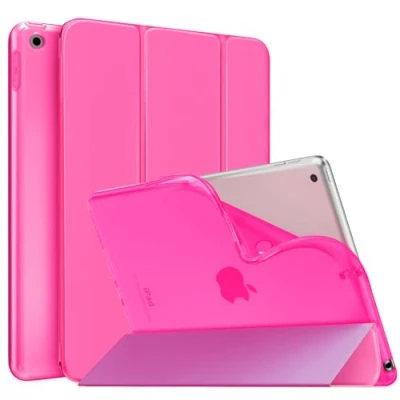 Abbildung von MoKo Hülle Kompatibel mit Neu iPad 9./8./7. Generation (2021/2020/2019), 10,2 Zoll Ständer, TPU Transluzent Matt Rückseite Cover Auto Schlaf/Aufwach Funktion, Pitaya Rot