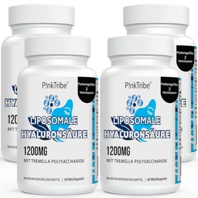 Abbildung von Liposomale Hyaluronsäure Kapseln Hochdosiert mit 1000mg Hyaluron, Hochmolekulare (500 700 kDa), Frei von Zusatzstoffen, 60 Stück (4er Pack)
