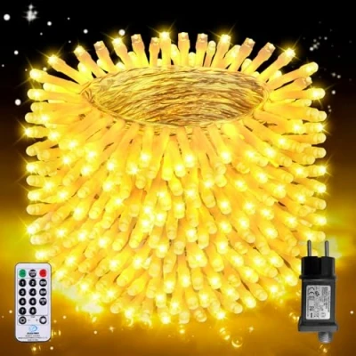 Abbildung von Auriostar Lichterkette Außen 60m 600LED, Strom mit Timer, 8 Modi Innen, IP44 Wasserdicht Weihnachtsbaum Outdoor für Balkon Garten Party Weihnachten