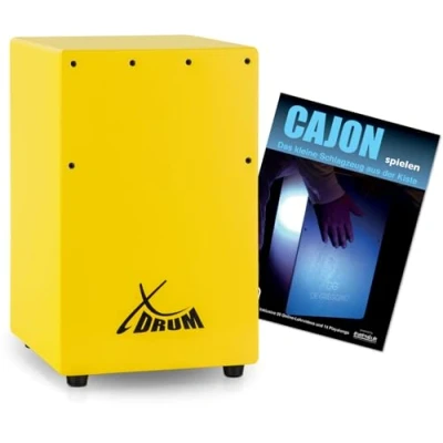 Abbildung von XDrum KC 37G Kinder Cajon Set Kleine speziell für Nur 36 cm hoch Snare Effekt durch stimmbare Gitarrensaiten Spar mit Schule Einsteiger Gelb