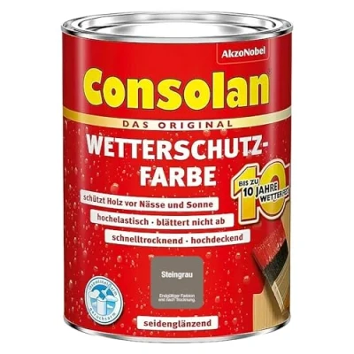 Abbildung von Consolan Wetterschutzfarbe 750 ml Steingrau Deckend Holzschutz Außen