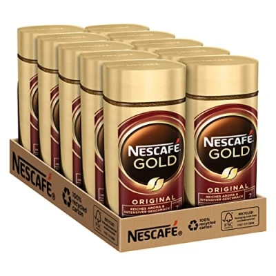 Abbildung von NESCAFÉ GOLD Original, löslicher Bohnenkaffee, Instant Kaffee aus erlesenen Kaffeebohnen, koffeinhaltig, 10er Pack (10x100g)