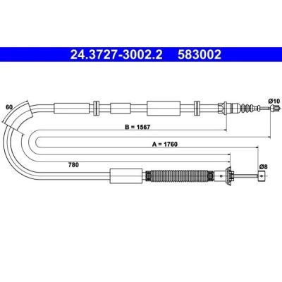 Abbildung von ATE 24.3727 3002.2 Handbremsseil 1760 LANCIA: DELTA 3