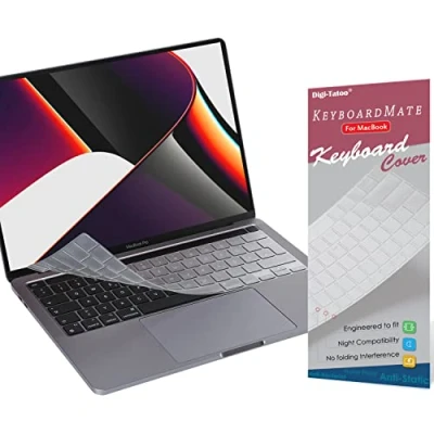 Abbildung von Digi Tatoo Ultra Dünn Tastaturschutz Kompatibel für 2022 New M2 chip MacBook Pro 13 and 2020/2019 Zoll A2338 A2289 A2251(EU/German Layout),Transparent,TPU