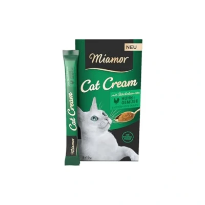 Abbildung von MIAMOR Cat Snack (Cream) Schmackhafter zum Verwöhnen ausgewachsener Katzen. Ergänzungsfutter im Portionsbeutel ohne Zucker und künstliche Zusätze Inhalt: 11x5x15g Huhn + Gemüse Cream