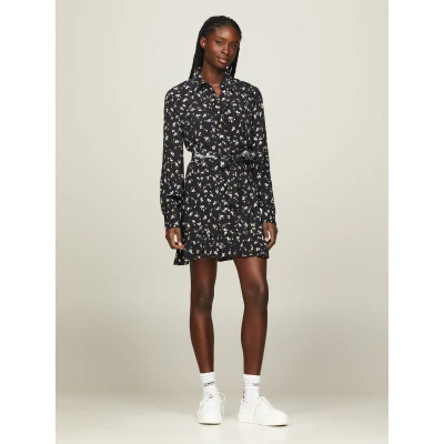 Abbildung von Tommy Jeans MINI Floral Belted Dress Blusenkleid, Damen, Größe: 56, Black