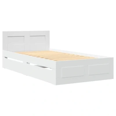 Abbildung von vidaXL Bettgestell, Bett mit Kopfteil, Bettrahmen Lattenrost, Einzelbett Schlafzimmerbett Stauraum, Weiß 100x200cm Holzwerkstoff