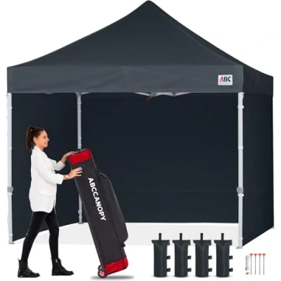 Abbildung von ABCCANOPY 3 * 3M Faltpavillon, Tragbarer und Stabiler Partyzelt, Wind Regendichter Gartenpavillon, mit 4 Seitenteilen, Schwarz