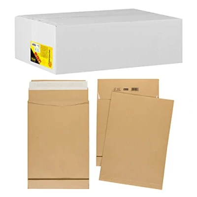 Abbildung von Idena 10253 Versandtaschen DIN B4, 100 Stück haftklebend, Faltentaschen mit 4 cm Bodenfalte, Umschläge ohne Fenster, aus 150 g/m² FSC Recycled Papier in Braun