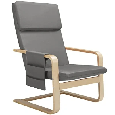 Abbildung von BAKAJI, grau Ergonomischer Relax Stuhl, Bezug aus Baumwolle, Tasche 2 Fächern, Holz, Standard