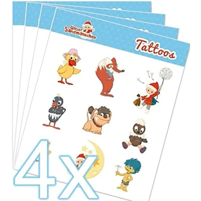 Abbildung von Mega Tattoo Set * UNSER SANDMÄNNCHEN als Mitgebsel, Geschenk oder zum Spielen 4 Bögen mit 36 Tattoos Sandmann Aufkleber Bilder Sticker Kinder Kindergeburtstag Geburtstag