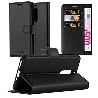 Abbildung von Cadorabo Hülle kompatibel mit Nokia 5 2017 Handyhülle aus Premium Kunst Leder Flip Klappbare Stoßfeste Magnetische [Standfunktion] [Kartenfächern] Cover für Tasche in Schwarz