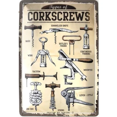 Abbildung von DODINO 20x30 retro blechschild CORKSCREWS Geschenk Idee für Wein Fans, Wandschild, Blech, Bilder die Küche