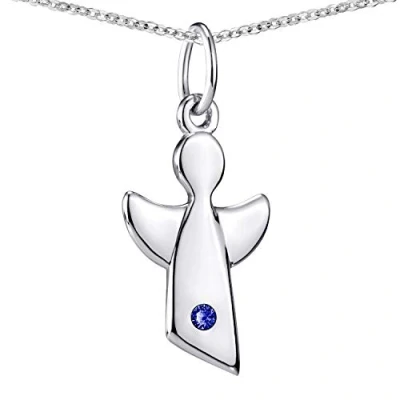 Abbildung von Materia Geburtsstein September Engel Anhänger 925 Silber Kinderschmuck mit Kette in Etui KA 459 Dunkelblau K109