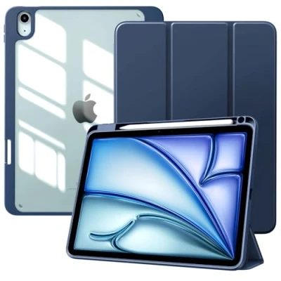 Abbildung von TiMOVO Hülle für iPad Air 11 Zoll M2 2024, 6/5/4 (2024/2022/2020) 10,9&quot;, Schutzhülle mit Stifthalter, Schlank Ständer Klar Rückseite, Auto Schlaf/Aufwach, Marineblau