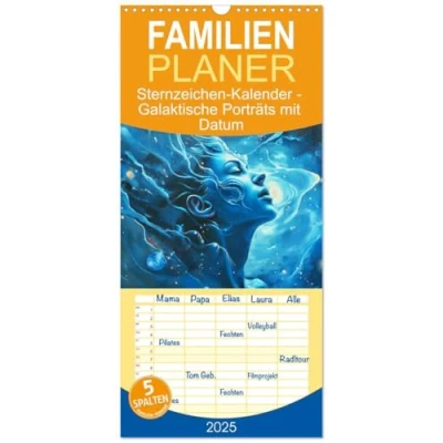 Abbildung von Familienplaner 2025 Sternzeichen Kalender Galaktische Porträts mit Datum 5 Spalten (Wandkalender, 21 cm x 45 cm), CALVENDO