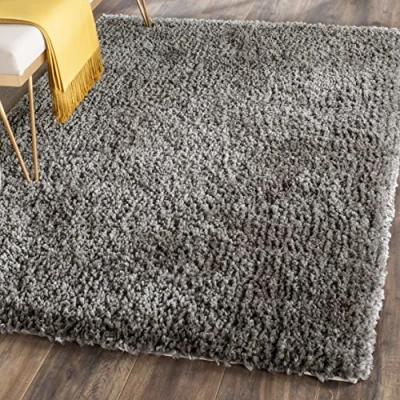 Abbildung von SAFAVIEH Zottelig Teppich für Wohnzimmer, Esszimmer, Schlafzimmer Popcorn Shag Collection, Hoher Flor, Grau, 91 X 152 cm