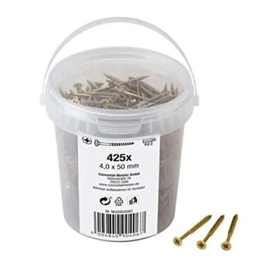 Abbildung von Meister Universalschrauben 4,0 x 50 mm 425 Stück im Set Senkkopf PZ Pozidriv Antrieb Teilgewinde Gelb verzinkt / Schrauben Eimer 904060