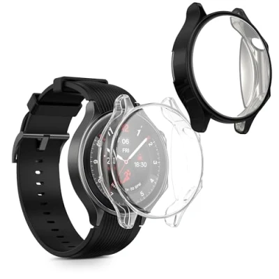 Abbildung von kwmobile 2X Schutzhülle kompatibel mit OnePlus Watch 2 / Oppo X Hülle Fullbody Cover Set aus Silikon Transparent Schwarz