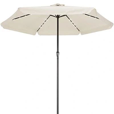 Abbildung von Kingsleeve® Sonnenschirm LED Beleuchtung UV Schutz 80+ Solar Schutzhülle 330cm Groß Kurbel Volant Balkon Terrasse Gartenschirm Marktschirm Creme