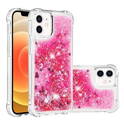 Abbildung von KBIKO zxl Kompatibel mit iPhone 12 Mini Glitzer Flüssig Hülle, Handyhüllen Flüssigkeit Wasserfall Farbverlauf Sternen Süß Transparent Silikon Bumper Schutzhülle für Mini.Pink YBL