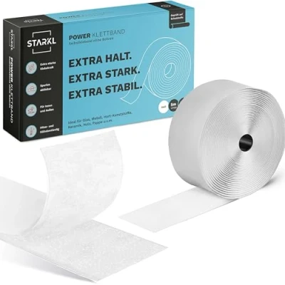Abbildung von STARKL® Klettband Selbstklebend BPA frei 5m x 50mm Klettverschluss Weiß Extra Breit Doppelseitiges für Innen und Außen