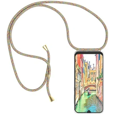 Abbildung von Handykette kompatibel mit Samsung Galaxy M31 Handyhülle Transparent Silikon Schutzhülle Necklace Hülle Band Handy Kette Case Schnur zum Umhängen,Rainbow
