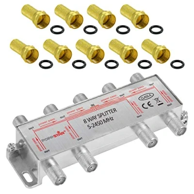Abbildung von Poppstar Sat Verteiler Splitter Umschalter 8 Fach inkl. F Stecker (analog/digital/BK/unicable/HD/4K tauglich) für TV, Satellit, Fernseher, Radio, LNB
