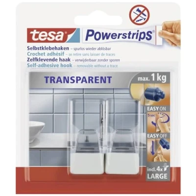 Abbildung von 8 x Tesa Powerstrips Haken Large transprent/weiß VE=2 Stück
