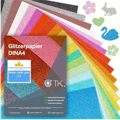 Abbildung von Bastelfreund® Bastelkartonpapier 50x Blatt Glitzerpapier Glitterpapier 250 g/m² A4 Berduckbar Basteln,