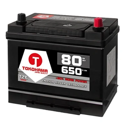 Abbildung von Tokohama Autobatterie 80Ah 650A/EN Asia Japan Starter Batterie Plus Pol Rechts ersetzt 70Ah 75Ah 12V