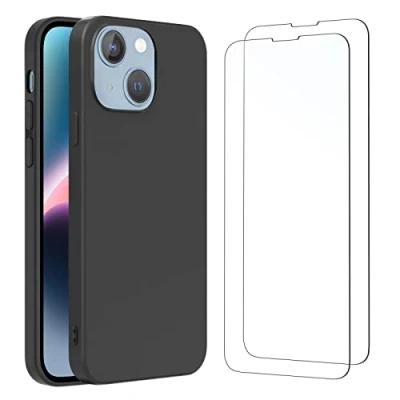 Abbildung von NEW&#039;C Hülle für iPhone 14 (6,1 Zoll) Ultra Thin Silikon Schwarz und 2 x Panzer Schutz Glas Anti Scratch