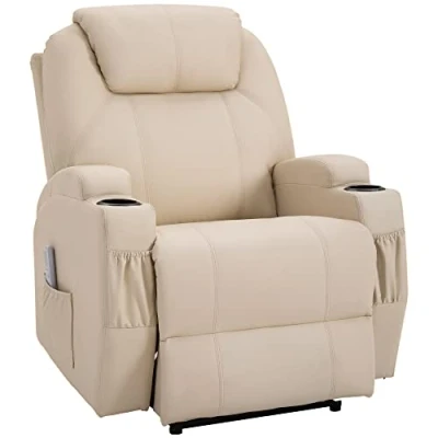 Abbildung von HOMCOM Fauteuil de Massage Inclinable, Chaise Relaxation Avec dossier et Repose pied électrique réglables revêtement synthétique Pour Salon, Chambre, Cinéma Maison Crème
