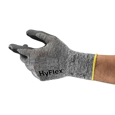 Abbildung von Ansell HyFlex 11 801 Professionelle Arbeitshandschuhe, Rutschfeste Nitril Beschichtung, Industrie Schutzhandschuhe für Mechanik, Werkstatt und Montage, Waschbare, Schwarz, Größe 2XL (12 Paar), Grau