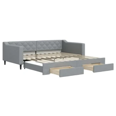 Abbildung von vidaXL Bett Tagesbett Ausziehbar mit Schubladen Hellgrau 100x200 cm Stoff