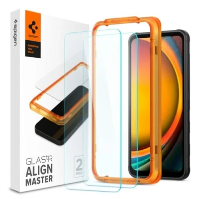 Abbildung von Spigen AlignMaster Schutzfolie kompatibel mit Samsung Galaxy Xcover 7, 2 Stück, Kratzfest, 9H Härte Folie