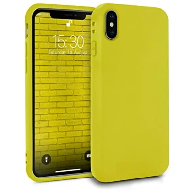 Abbildung von MyGadget Hülle kompatibel mit iPhone XS Max robuste Handyhülle TPU Case Slim Silikonhülle Back Cover Kratzfest Schutzhülle matt Gelb