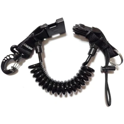 Abbildung von Cressi Unisex Adult Spiral Laynyard with Ring Spiralkabel mit Tauchring, Schwarz, Einheitsgröße