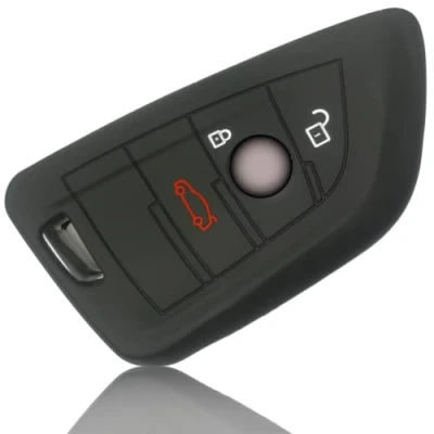 Abbildung von FOAMO Autoschlüssel Hülle kompatibel mit BMW 3 4 Tasten (nur Keyless Go) Silikon Schutzhülle Cover Schlüssel in Schwarz