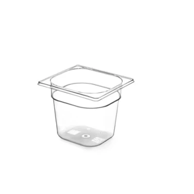 Abbildung von HENDI Gastronormbehälter, Temperaturbeständig von 40 bis 90C, BPA frei, Geruchs und geschmacksneutral, Enthält kein Bisphenol A, Stapelbar, 3,4L, GN 1/6, 176x162x(H)200mm, Hochtransparent