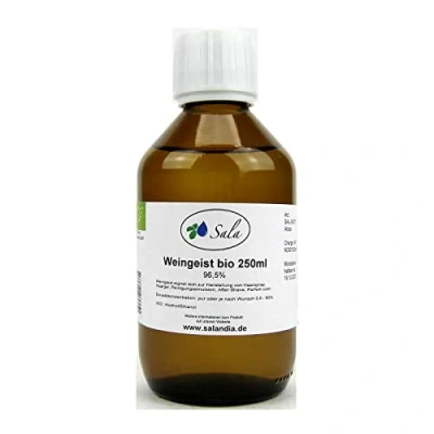 Abbildung von Sala Weingeist Ethanol Alkohol 96,5% unvergällt bio 250 ml Glasflasche