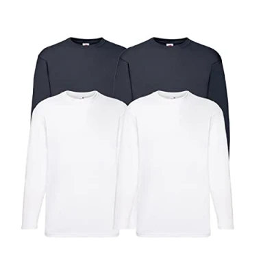 Abbildung von Fruit of the Loom 4 T Shirt Longsleeve M L XL XXL Langarm Verschiedene Farbsets auswählbar (XXL, 2Weiss2Navy)