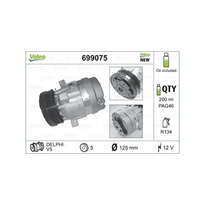 Abbildung von VALEO NEW ORIGINAL PART 699075 Kompressor V51135 12 PAG 46 R 134a mit Kompressoröl