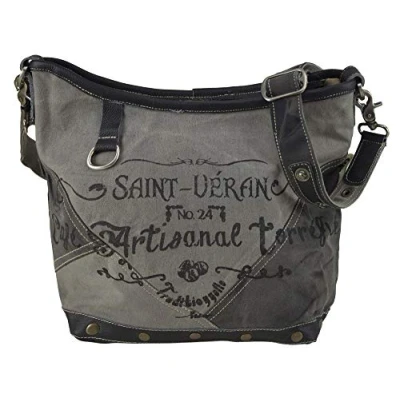 Abbildung von Sunsa Umhängetasche Kleine Canvas Tasche stone washed Schultertasche grau, echt Leder Dekoration